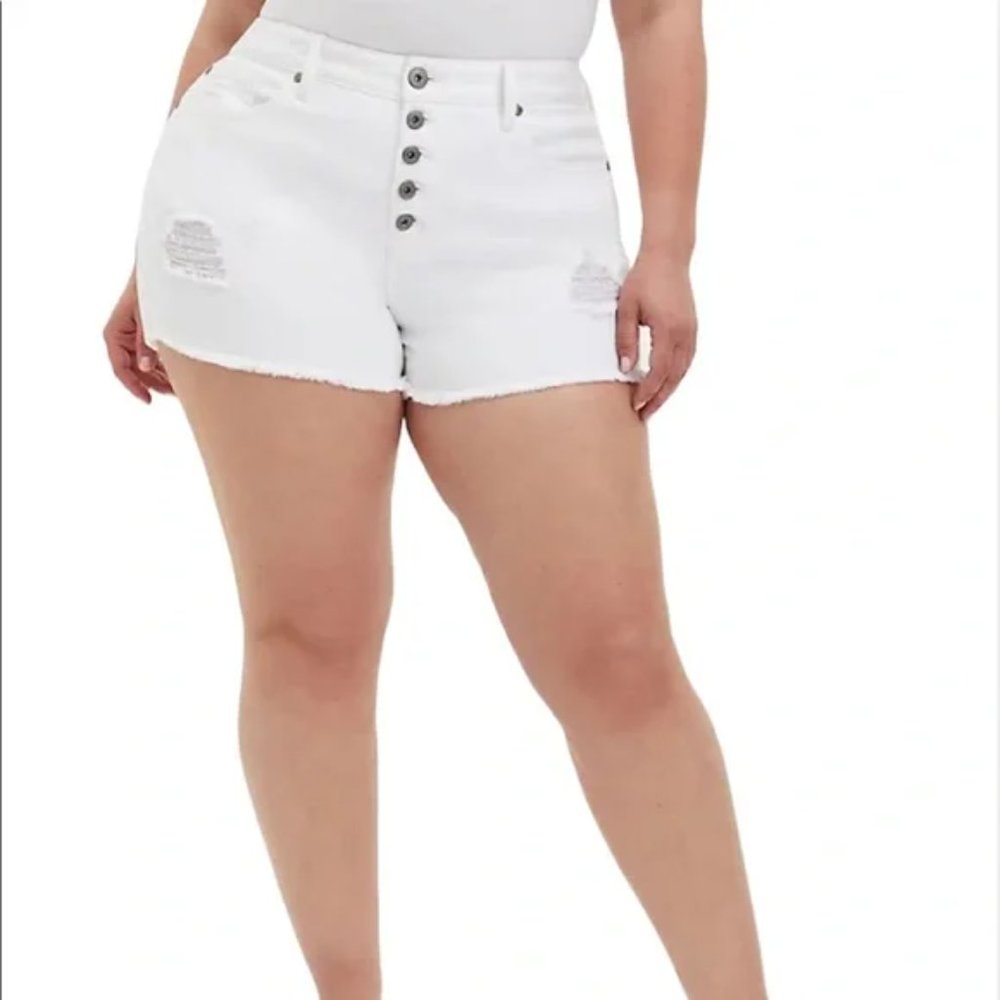 Torrid White Denim Cut Off High Rise Feel The Fit Distressed Shorts Plus Size 20